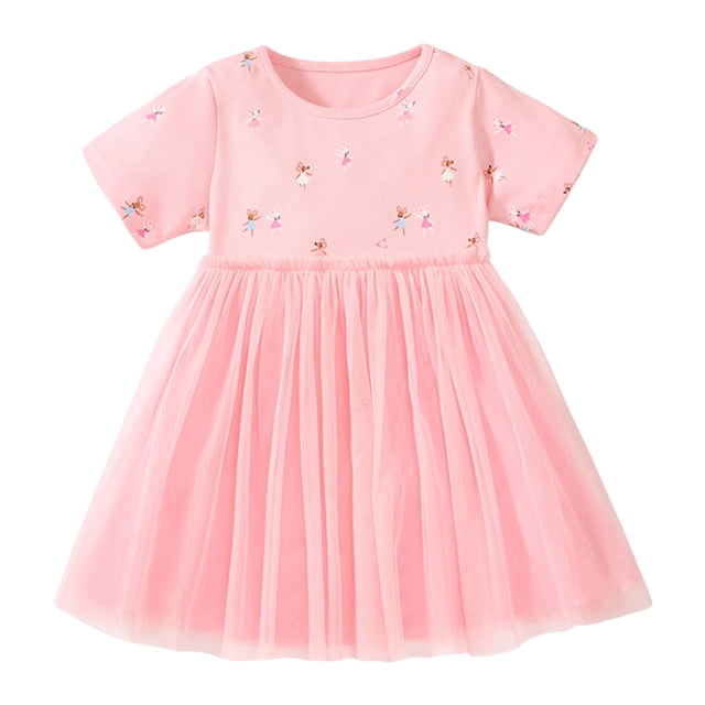 Robes Petite Fille Dentelle Été Manches Courtes à Étages Évasée Midi Robe Décontractée Vêtement Fille Taille 6-7T