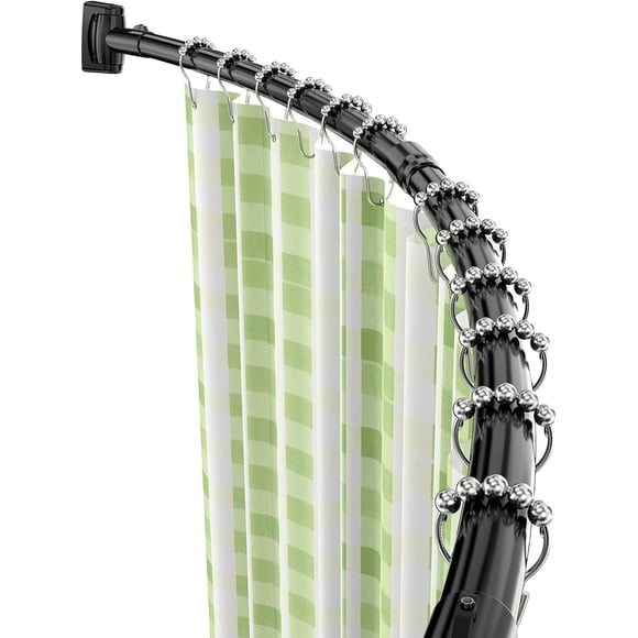 Misounda Curved Shower Rods, 35-63 Inch Adjustable Shower Curtain Rod , Stainless Steel Shower Rods Need To Drilling Installation for Bathroom, Bathtub, Cloakroom, Black