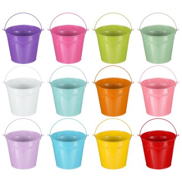 Uxcell Small Metal Buckets with Handle Mini Galvanized Bucket Colorful Easter Buckets Green/Orange/Light Blue/White/Green/Rose Red/Dark Purple 6"x5"