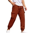 thumbnail image 1 of Dagugfen Mens Cargo Pants Fall Winter High Waist Drawstring Fitting Outdoor Camping Hiking Pants Pockets, 1 of 7