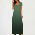 thumbnail image 2 of fatyb Robes Maxi à Manches Courtes pour Femmes Col Ras du Cou Décontractées Longues Robes Imprimées Robes T-Shirt d'Été, 2 of 5