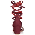 thumbnail image 2 of BLISSFUL STEP Women's Open Toe Color Block Heel Lace Up Sandals Burgundy Red (Size 7.5), 2 of 6