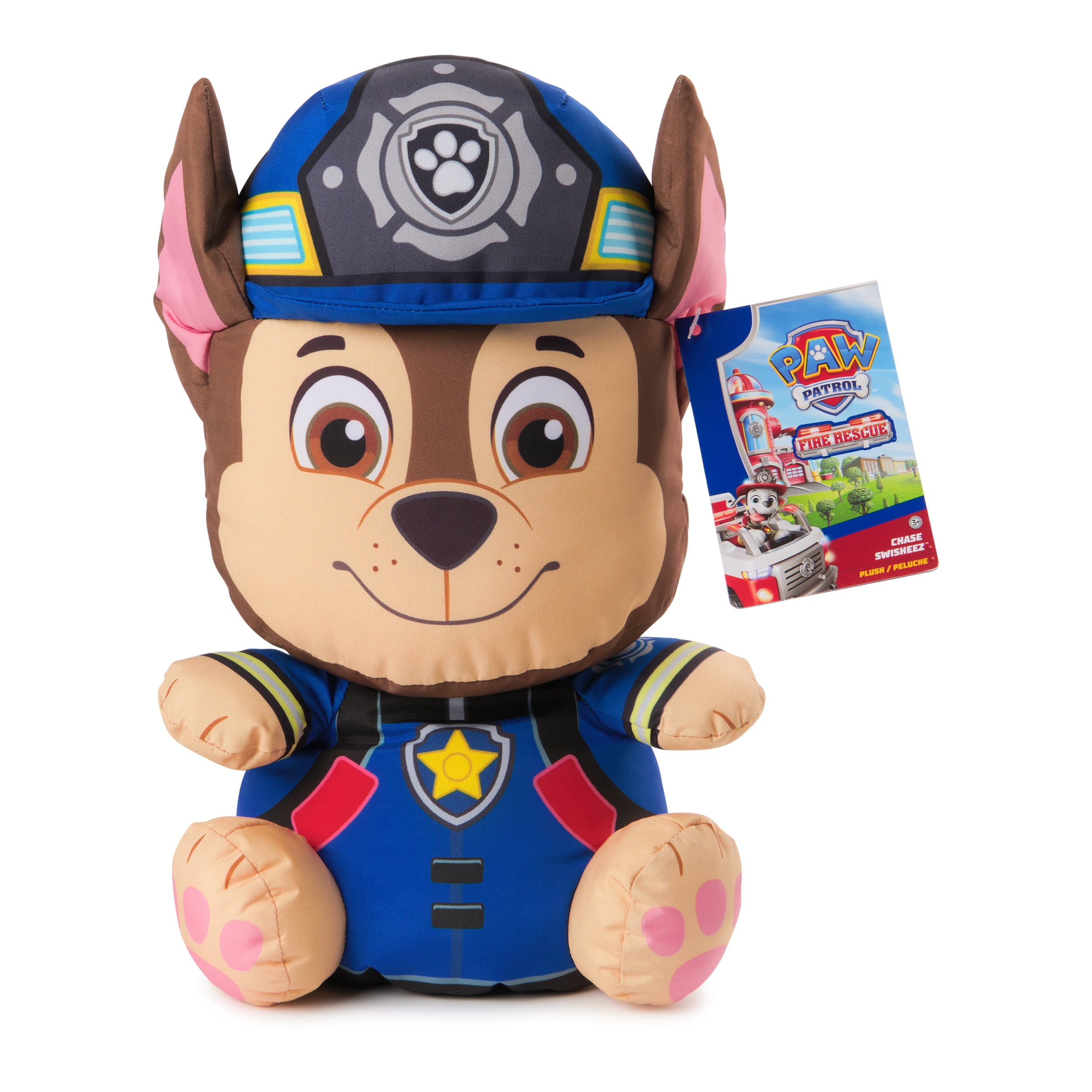 PAW Patrol, Peluche Chase pompier Swisheez, jouet officiel du célèbre dessin animé, peluche moelleuse pour enfants à partir de 3 an, 25,5 cm