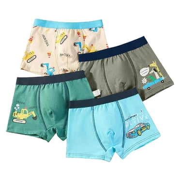Wxirdiow Boxers for Boys 4 Packs Boys Underwear- Soft Cartoon Colorful Boxer Shorts Briefs for Kids Dark Green Size,3-6 Years
