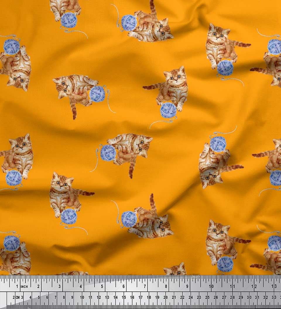 Soimoi Cotton Duck Fabric Wool & Cat Animal Print Fabric by the Yard 56 Inch Wide
