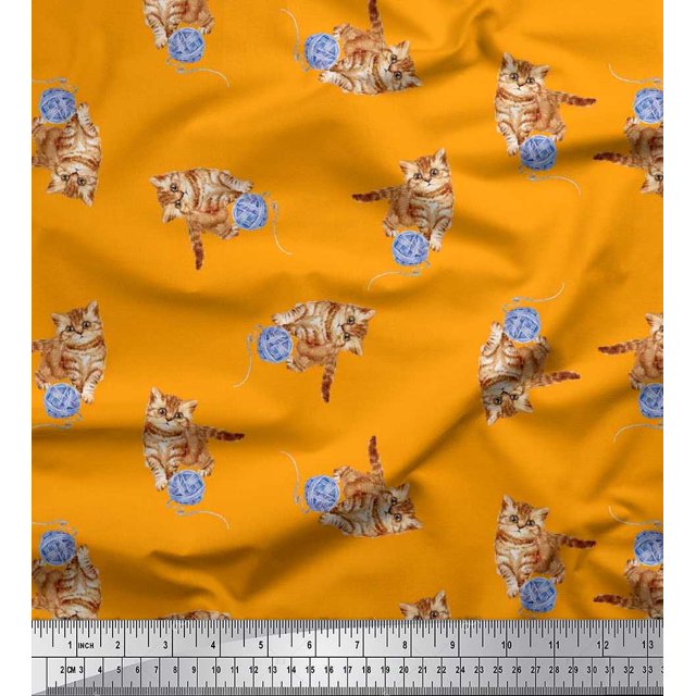 Soimoi Cotton Duck Fabric Wool & Cat Animal Decor Fabric Printed Yard 42 Inch Wide