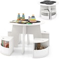 thumbnail image 1 of OLAKIDS Toddler Table and Chair Set with 4 Storage Stools, Wooden Flower Shaped Nesting Table with Blackboard Drawers, Children Multi-Activity Table for Art Crafts Draw Read Boys Girls 3+, 1 of 9