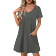 thumbnail image 1 of Liquidation d'Été 2025! Robe Grande Taille pour Femmes, Liquidation de Robe d'Été pour Femmes, Mode Féminine d'Été Couleur Unie Manches Courtes Col en V Robe Décontractée, 1 of 4
