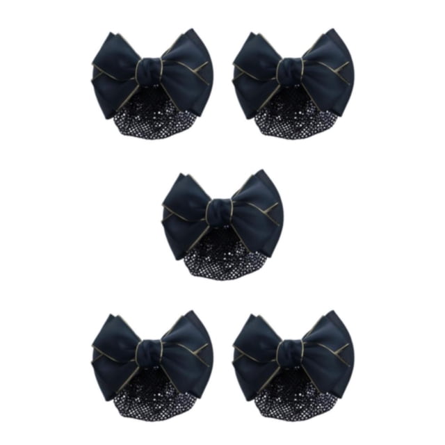 Baohd Wide Application Bow Work Hair Clips For Various Occasions Professional Hair Plate Mesh Pocket Gold rim - black 5Set