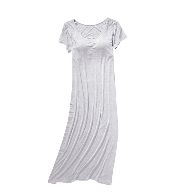 AherBiu Nuisettes pour Femmes avec Soutien-Gorge Intégré Manches Courtes Col Ras du Cou Pyjamas Vêtements de Nuit Confortables Doux Longue Robe de Nuit