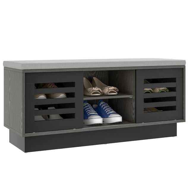 Costway Banc de Rangement pour Chaussures avec Coussin Organisateur de Rangement pour Chaussures Étagère à Chaussures Entrée Gris