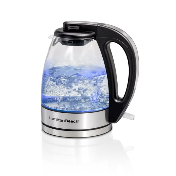Hamilton Beach Electric Glass Kettle, 1 Liter Compact Cordless Electric Kettle with Soft Blue LED Illumination, 1500 Watts, 40930JC