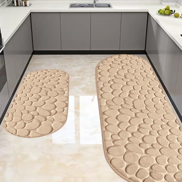 Todaioua Bathroom Rugs Mat Set 2 Piece - Memory Foam Cobblestone Bath Mats, Non Slip Water Absorbent Washable Bath Rugs for Sink Toilet and Floor, Machine Washable
