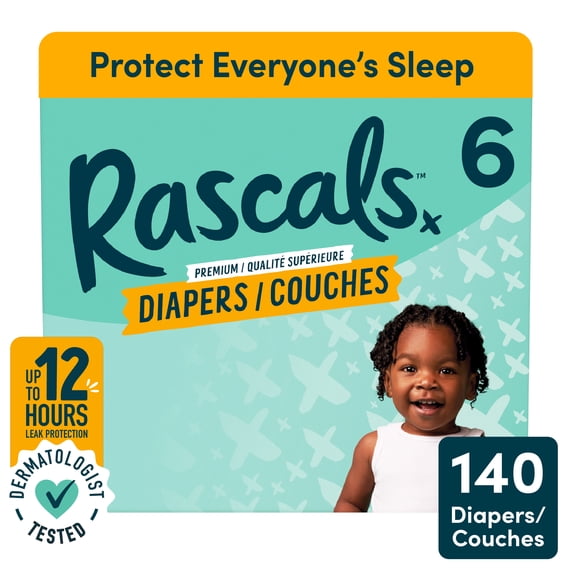 Couches Rascals Premium, Taille 6, 140 unités