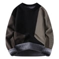 thumbnail image 2 of Pisexur Chandails Hommes Doux et Confortables Chandails d'Automne Hommes Décontracté Imprimé Col Rond Couleur Unie Manches Longues Chandail Tricoté Rayé Café,TG, 2 of 5