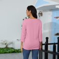 thumbnail image 4 of DENGDENG Hauts pour Femmes Manches 3/4 Col en V Coton Col Ras du Cou Coude T-Shirts Basiques Printemps Été Blouse Décontractée Affaires Chemises Trois Quarts Petite Chandail à Enfiler avec Poche Rose P, 4 of 9
