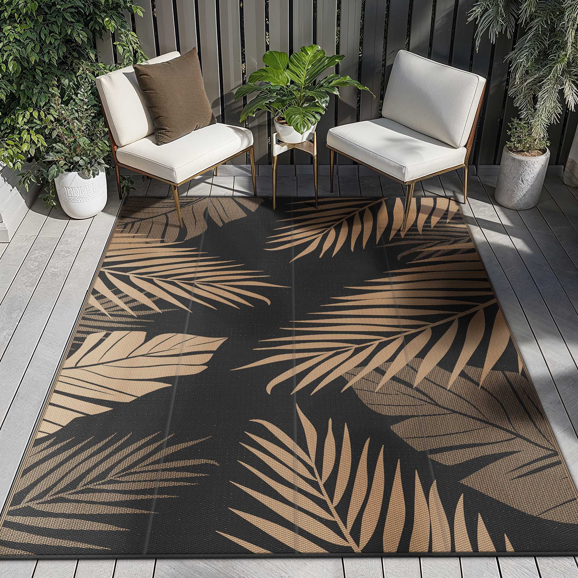 DEORAB 6'x9' Outdoor Rugs Patio Waterproof Outside Mat Reversible Plastic Camping Carpet,Black & Brown