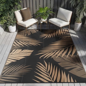 DEORAB 6'x9' Outdoor Rugs Patio Waterproof Outside Mat Reversible Plastic Camping Carpet,Black & Brown
