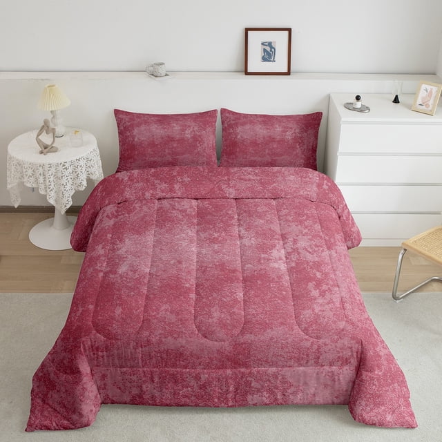 YST Red Ombre Comforter Set Queen Size 3Pcs,Watercolour Pattern Down Comforter For Kids Young,Gradient Pink Bedding Set,Abstract Art Aesthetics Quilt Set For All Season,Lightweight
