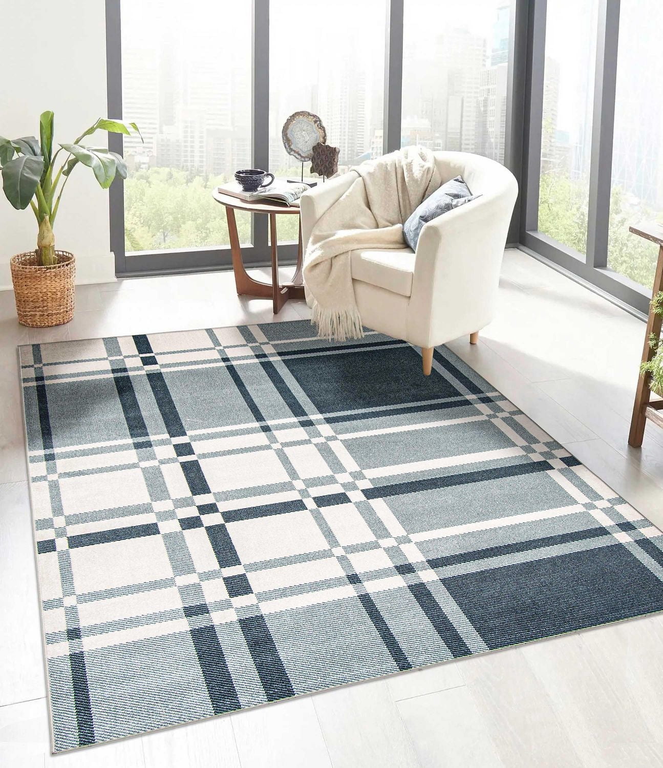 Tapis Lavable ECARPET à Carreaux pour Chambre, Salon, Chambre d'Enfant