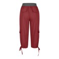 thumbnail image 4 of Diufon Women's Cotton Cargo Pants Pockets Color Block 3/4 Sweatpants Elastic Waist Drawstring Lounge Pants, 4 of 7