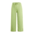thumbnail image 4 of QATAINLAV Sales of The Week Womens Plus Size High Waisted Linen Pants Summer Drawstring Wide Leg Beach Pants Solid Casual Lounge Trousers with Pockets Green M, 4 of 9
