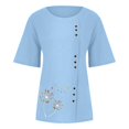 thumbnail image 4 of CHOK Mchoice Chemises pour Femmes 2024 à Manches Courtes Décontractées Hauts Grande Taille Col Rond Imprimé Ample Blouse en Coton et Lin à Boutons, 4 of 5