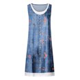 thumbnail image 3 of Pisexur Robe en Denim pour Femme Sans Manches à Col en V, Robe Midi à Fleurs, Décontractée, Fente Latérale, Robe-Chemise en Jean, 3 of 4