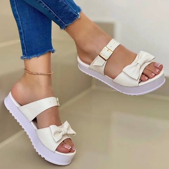 Leutsin Summer New Style Women Fashion Comfy Bowknot Thick Bottom Slippers