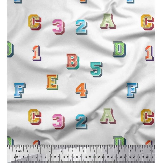 Soimoi Satin Silk Fabric Numbers & Alphabets Text Print Fabric by The Yard 42 Inch Wide