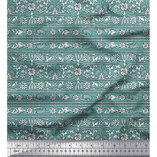 Soimoi Poly Georgette Fabric Leaves & Floral Block Print Fabric by The Yard 52 Inch Wide