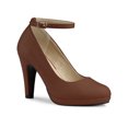 thumbnail image 1 of BLISSFUL STEP Chaussures pour Femmes Bout Rond Talon Aiguille Bride à la Cheville Escarpins Brun Foncé 9.5, 1 of 7