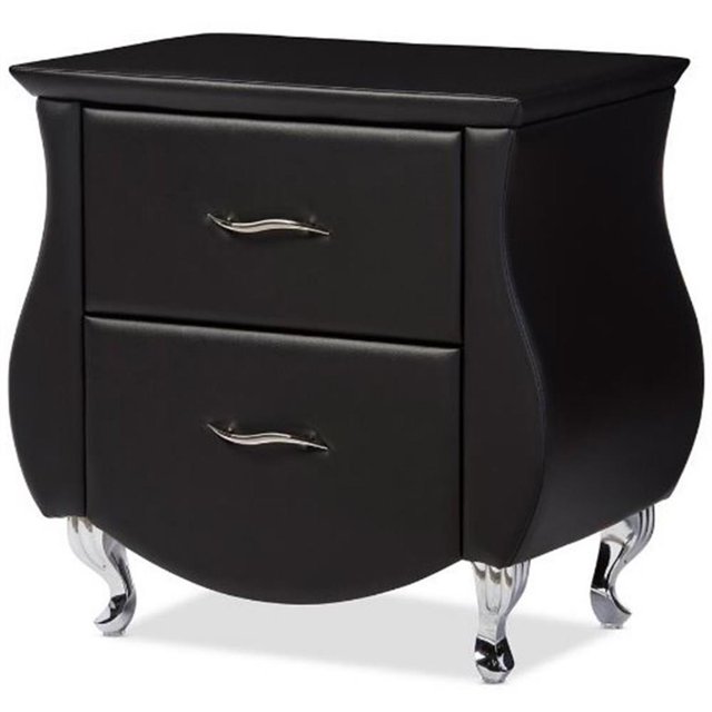 Baxton Studio Erin Table de Nuit en Similicuir Noir à 2 Tiroirs