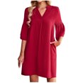 thumbnail image 4 of Fshaion Robe d'Été pour Femmes 2024 Grande Taille Décontractée Imprimée à Col en V à Manches Courtes Longue Robe Fendue avec Poche Liquidation à Moins de 10!, 4 of 9