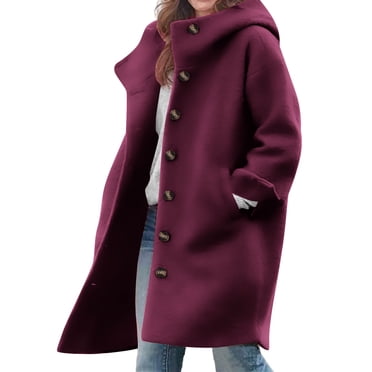 Mceream Manteau d'Hiver pour Femme à Simple Boutonnage Long en Laine avec Capuchon Manteau Trench Décontracté en Mélange de Laine Veste Grande Taille Manteau d'Extérieur Abrigo de Invierno Para Mujer Bordeaux TTTG