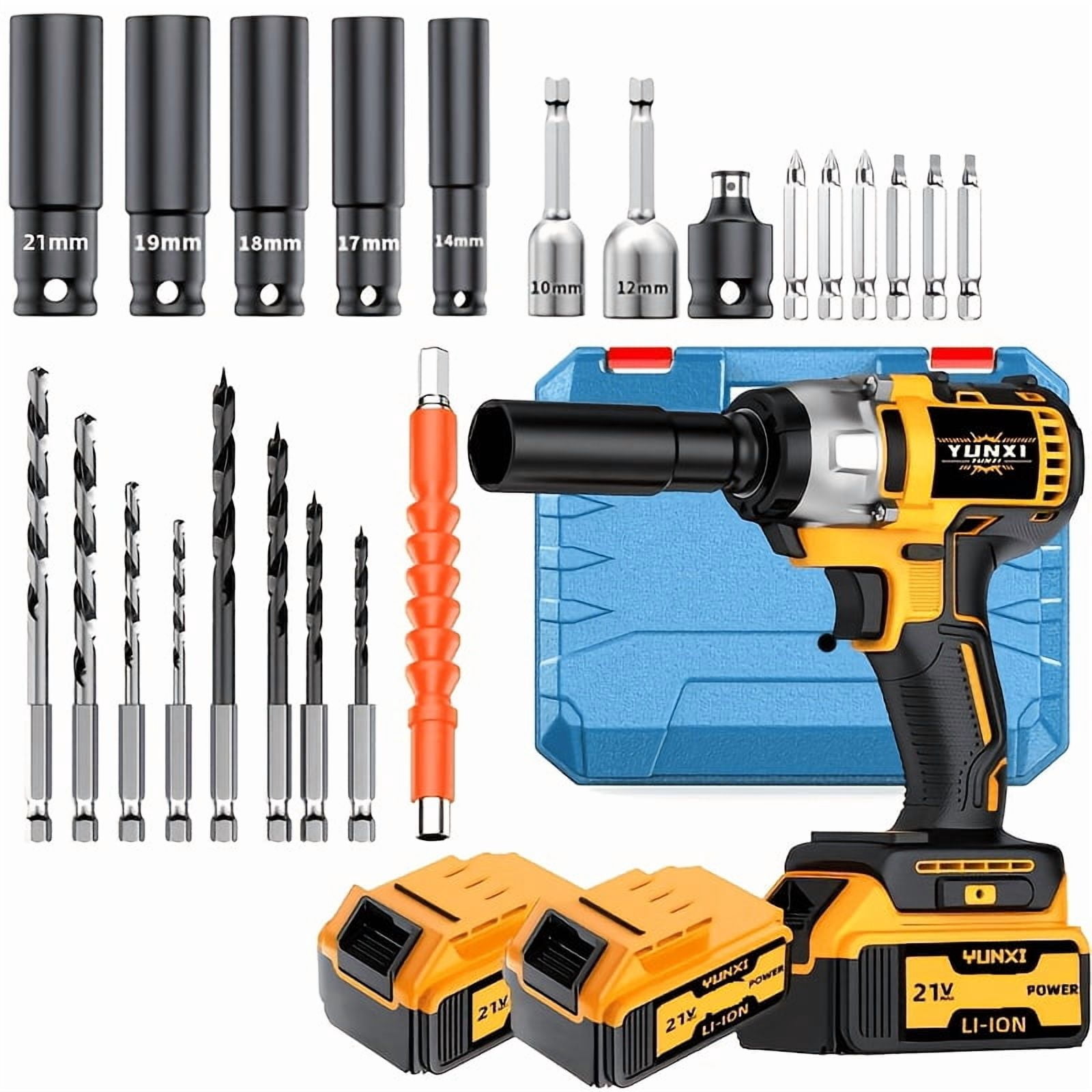 21V Brushless Cordless Impact Wrench & Drill Combo Kit, Wireless Power Tool Set for Car Home Repair Father's Day Gift
