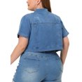 thumbnail image 3 of Agnes Orinda Women's Plus Size Denim Jacket Short Sleeves Button Down Cropped Jean Jackets 2X Light Blue, 3 of 7