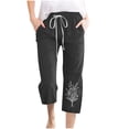 thumbnail image 2 of Simua Linen Capris for Women Elastic Waist Summer Loose Wide Leg Trousers, 2 of 4