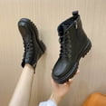 thumbnail image 1 of Women Shoes Hasp Mid Heel Flat Bottom Zipper Laceing Fashion Plus Velvet Leather Short Boots, 1 of 9
