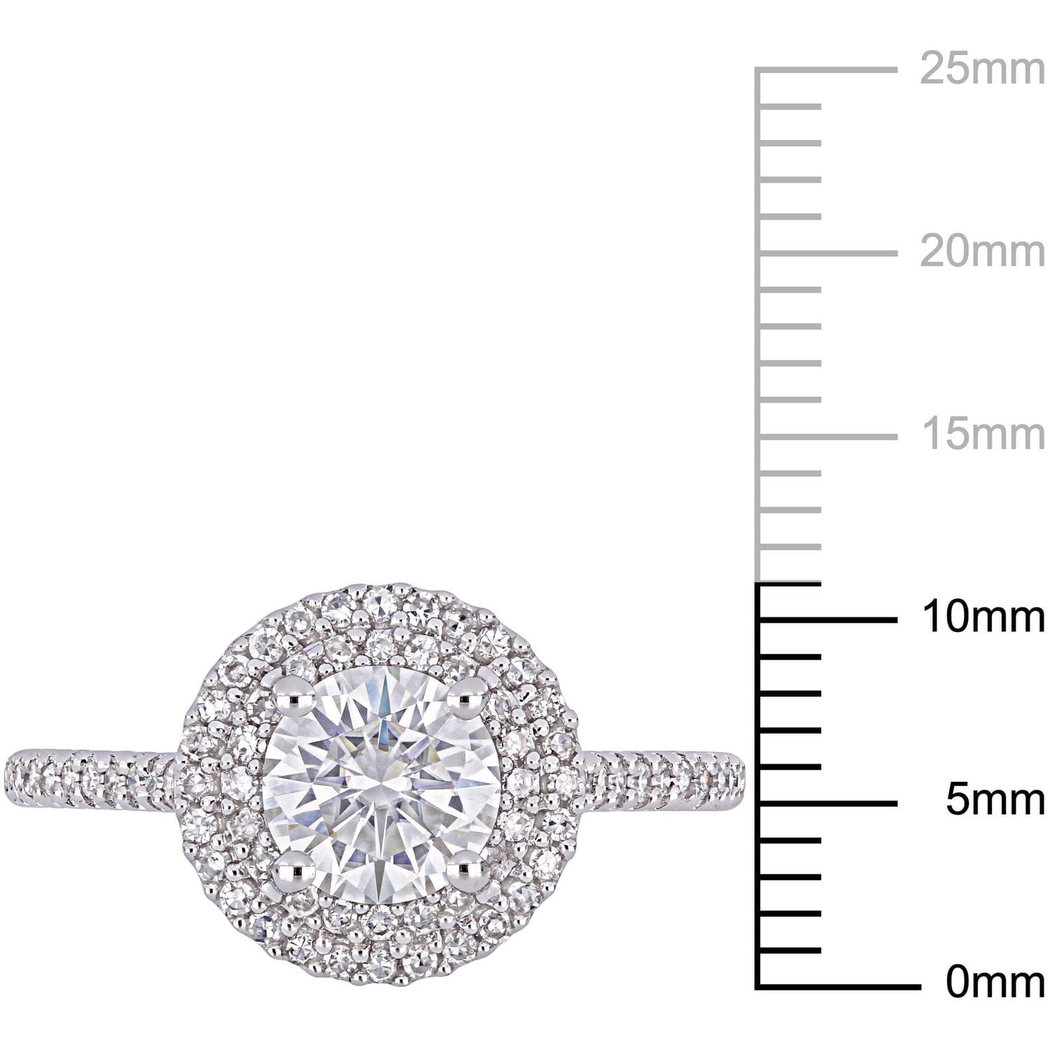 Bague de fiançailles de forme auréole double Miabella avec moissanite 1 CT PBT et diamants 1/3 CT poids total en or blanc 14K
