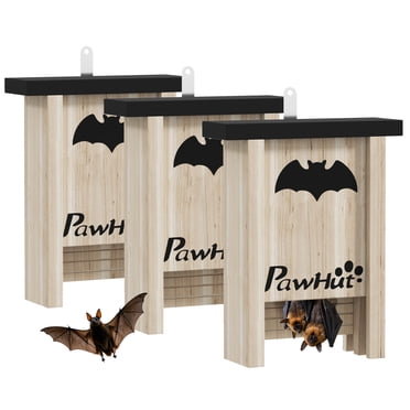PawHut Bat Boxes, Pack of 3 Wooden Bat Houses for Outdoor, Garden, Farm