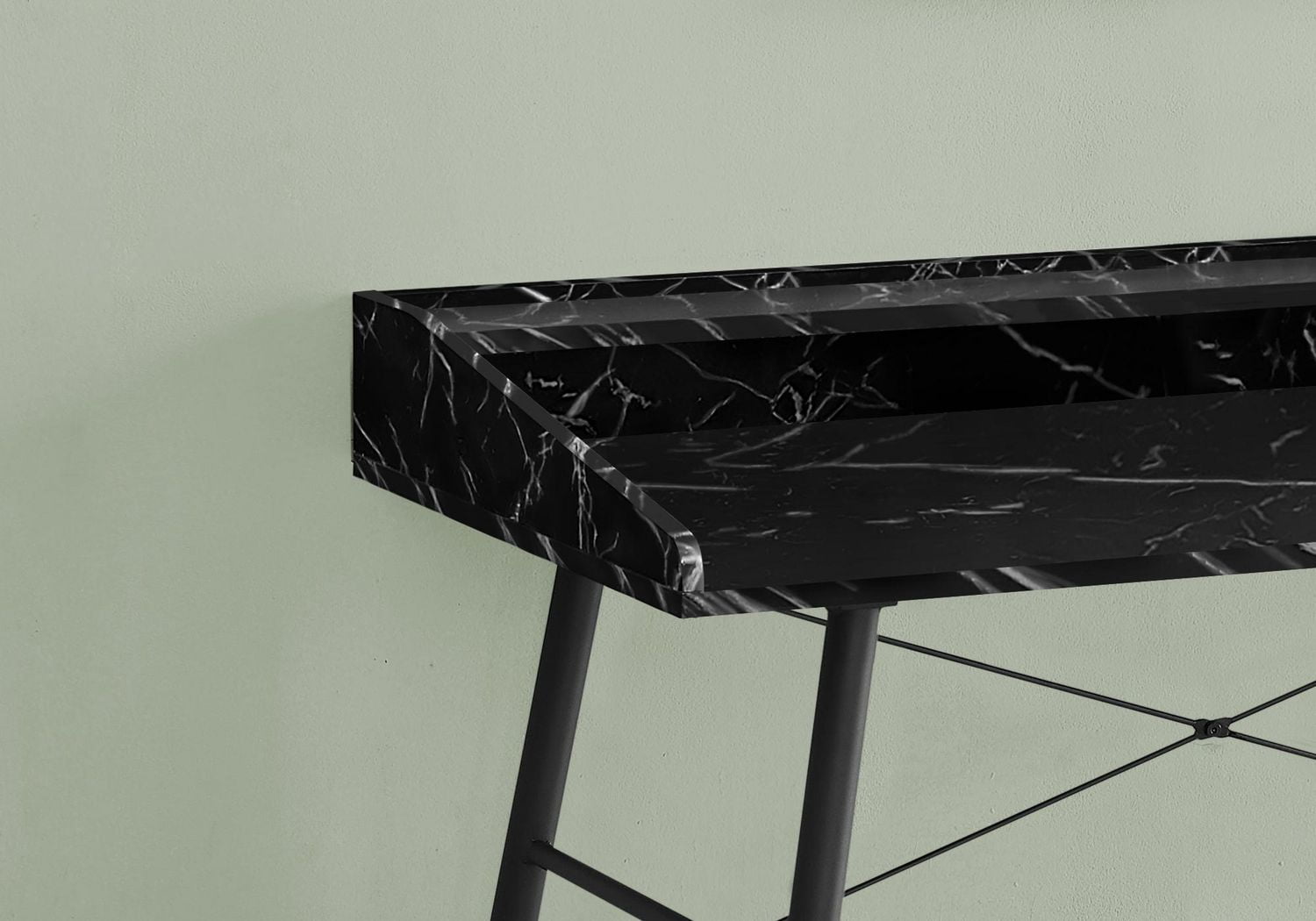 Monarch Specialties Computer Desk, Home Office, Laptop, Storage Shelves, 48"l, Work, Metal, Laminate, Black Marble Look, Contemporary, Modern