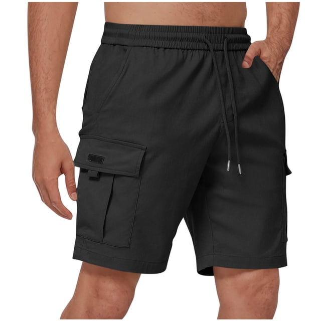 cllios Mens Cotton Shorts with Pockets Cargo Shorts Drawstring Elastic Waisted Casual Sweat Shorts Summer Lightweight Work Jogger Shorts for Golf Hiking