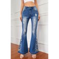 thumbnail image 3 of Womens Bell Bottom Denim Jeans Low Waist Stretchy Flare Ripped Pants, 3 of 5