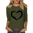 thumbnail image 2 of Plebaso Hauts Cœur pour Femmes Manches 3/4 Col Ras du Cou T-Shirts Graphiques Mignons Imprimés Blouses Décontractées pour Femmes, 2 of 6