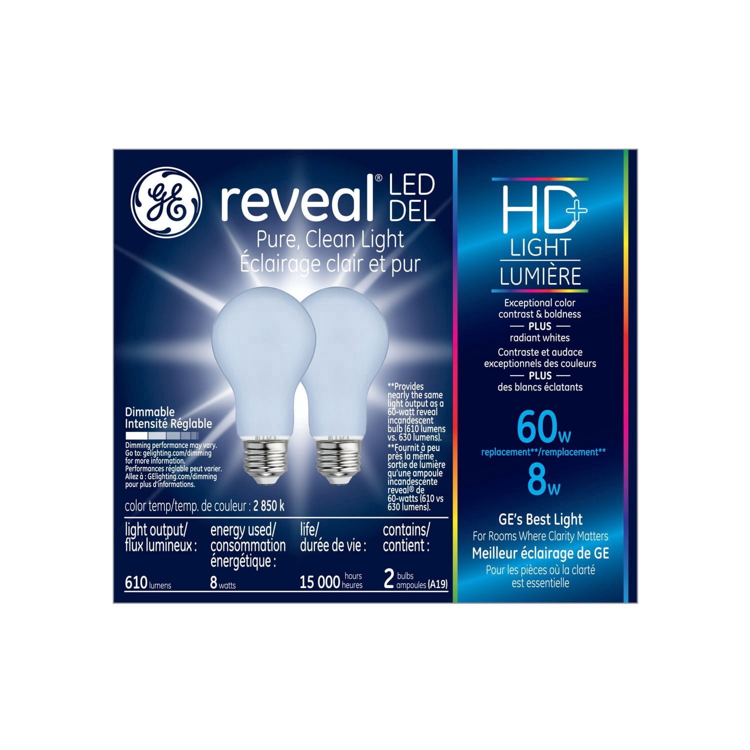 General Electric 8W HD+ DEL A19 Reveal Ampoule