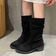thumbnail image 1 of LSLJS Bottes à Talon Épais Mi-Mollet pour Femmes, Bout Rond Décontracté, Mode Hiver Automne, Bottes en Flocage, Bottes Mi-Mollet pour Femmes, Bottes pour Femmes, 1 of 5