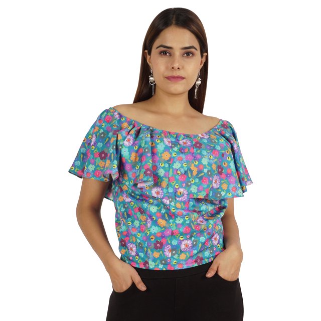 Moomaya Hauts Imprimés pour Femmes Blouse à Manches Courtes Évasée