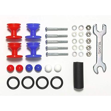 Tamiya Mini 4WD Projet Spécial Ensemble de Rouleaux en Plastique à Faible Friction en 2 Étapes avec Anneau en Caoutchouc (Rouge / Bleu 13-12 mm) 15525