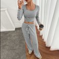 thumbnail image 4 of NJDVHB Économies d'Automne Hiver! Ensemble de Détente pour Femmes, Tenues de Nuit pour Dames, Blouse à Rayures Décontractée Col Rond Manches Longues Mode Short Pyjama, Gris, TG, 4 of 5